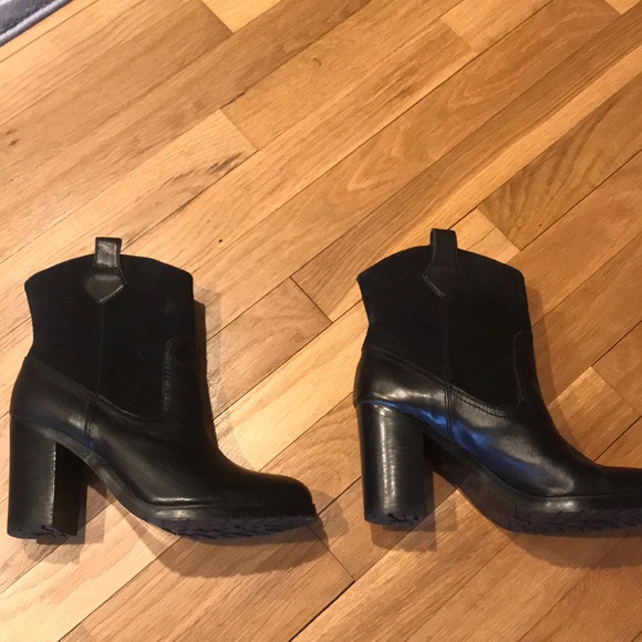 RALPH LAUREN BLACK LEATHER SUEDE WESTERN BOOTS - Picture 6 of 11